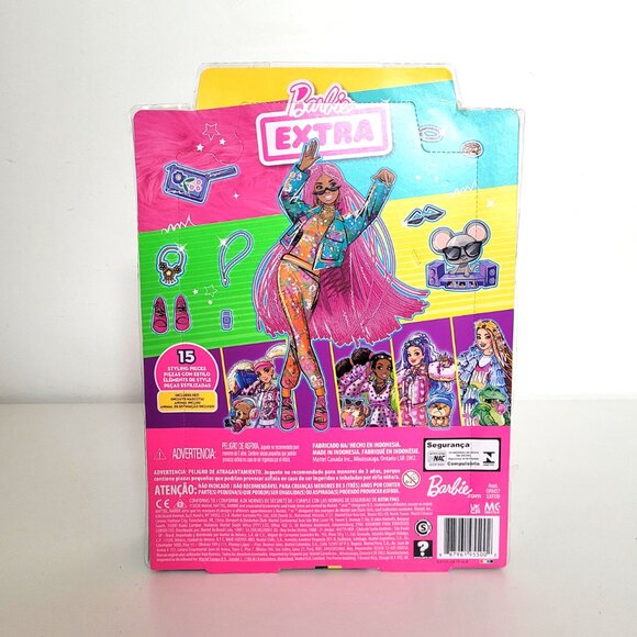 Barbie Extra #10 Pink Hair Doll in Flower Print Outfit Mouse DJ Mattel - NRFB - Picture 2 of 2